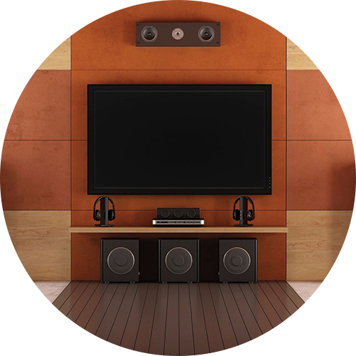 The TV set on the wall and the speakers